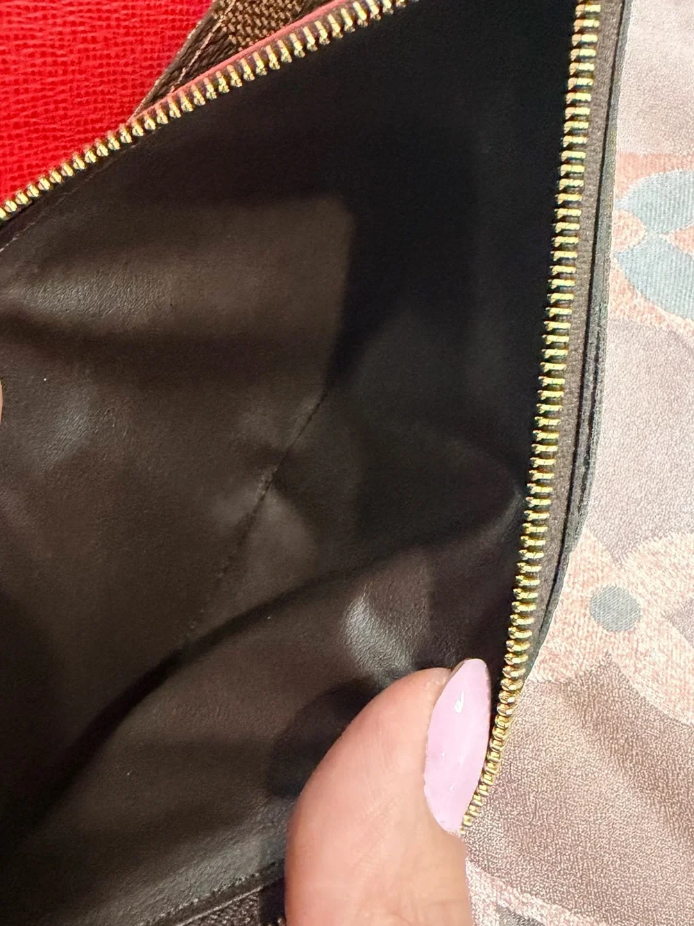 Louis Vuitton Brown & Black Damier Ebene Wallet with Red Snap